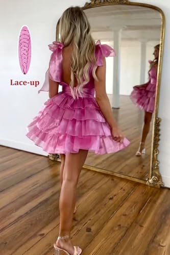 Sparkly Tiered Tulle Homecoming Dresses for Teens 2025 V Neck Prom Short Prom Dress Formal Gown2