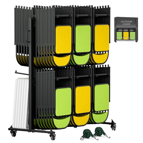 Folding Chair Rack Folding Chair Cart Folding Chair Storage Dolly with Wheels and Holder for 84 Chairs or 12 Tables of 800 LBS Capacity Includes Weatherproof Cover