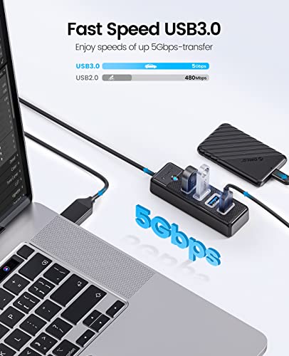 4-Port Usb 3.0 Hub Orico Ultra-Slim Data Usb Splitter With 3.28Ft Extended Cable, For Laptop, Pc, Macbook, Mac Pro, Mac Mini, Imac, Xps, Xbox, Flash Drive, Surface Pro And More Usb Devices #TOP3