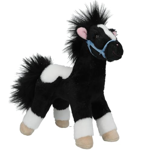 Depesche 13479 Miss Melody - Peluche Cheval en Noir et Blanc, avec Licol Bleu, Peluche d'environ 18 cm avec crinière Douillette