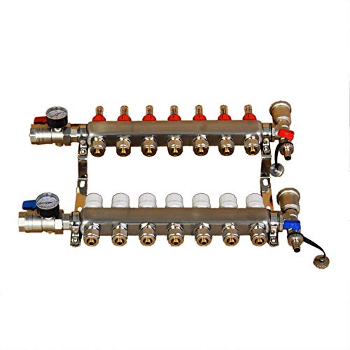 INTBUYING Floor Manifold Heating Water Distributor Plumbing Manifold Multiple Branches Stainless Steel PEX Radiant Floor Heating Manifold Tubing Set Pipe Fittings (7-Branch)