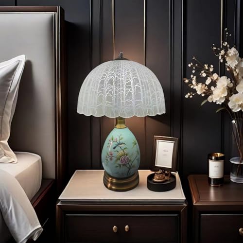 iuscacey Lámpara de Mesa de cerámica - Lámpara de Noche Ligera y Lujosa con Brillo Ajustable - Porcelana Artesanal, para Dormitorio, Oficina y Sala de Estar