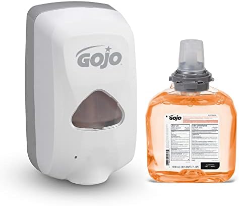 GOJO Premium Foam Antibacterial Handwash, Fresh Fruit Scent, TFX Starter Kit, 1-1200 mL Foam Hand Soap Refill + 1 - GOJO TFX Dove Grey Touch-Free Soap Dispenser - 5362-D1