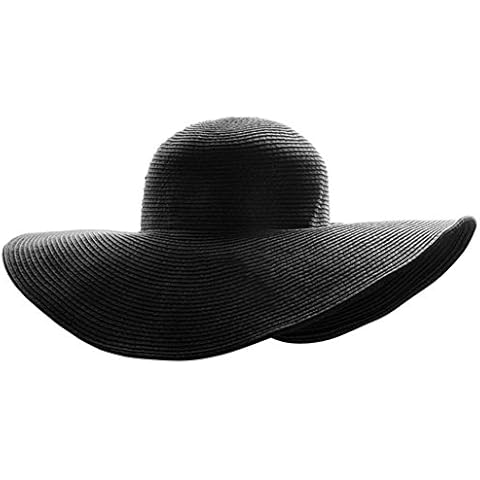 Ayliss Women Floppy Derby Hat Wide Large Brim Beach Straw Sun Cap,Black Cover