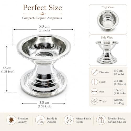 Image of 925 Sterling Silver Diya for Pooja | Handcrafted Silver Deepam Ghee Vilakku Lamp | Home Temple Decor | Silver Pooja Item