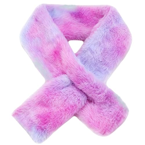 Kids Toddler Scarf Winter Rainbow Scarf Gradient Cross Tie Collar Fluffy Fur Plush Scarves Neck Warmer for Girls Boys