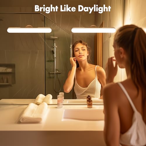Image of cambk Set of 2 Wireless Vanity Makeup Lights for Mirror, Rechargeable LED Stick On Light Bar for Bathroom Mirror with Dimmable 3 CCT, Long Battery Life Cordless Light for Vanity Desk(Light Brown)