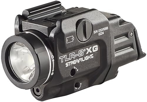 Image of Streamlight 69434 TLR-8A G Flex 500-Lumen Low Profile Pistol Light with Integrated Green Aiming Laser for Select Handguns, Includes Rear Switches, Mounting Kit, and Keys, Black