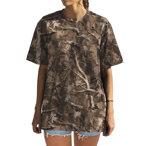 Camo Shirt for Women Men Oversized Camouflage Maple Leaf Print Camo T Shirt Short Sleeve Summer Camo Top