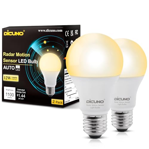 DiCUNO Radar Motion Sensor Light Bulbs Outdoor, 12W (100W Equivalent), Motion Sensor Bulb Auto...
