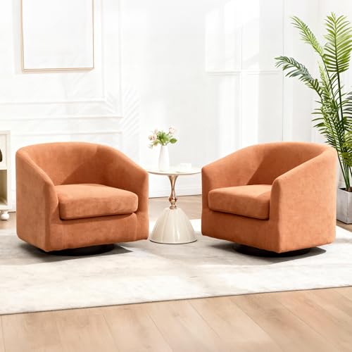 Image of VipDesk 360 Swivel Accent Chair, 500 lbs Heavy-Duty Barrel Chair with Thick 4.7 inch Cushion, Durable Upholstered Armchair, Modern Comfy Chair for Living Room Bedroom Office, Terracotta