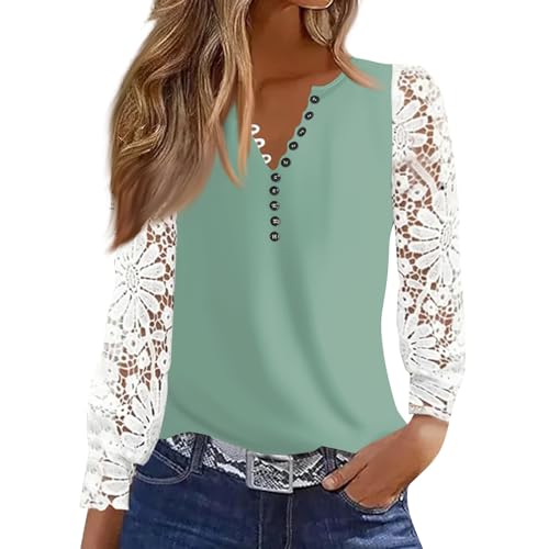 Top femme chic manches longues dentelle chemise col V blouse printemps