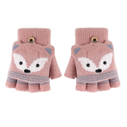 PURFUN Kids Short Knitted Half Finger Gloves with Flip Top, Winter Warm Writing Cycling Travel Mitts Gloves for 3-8 Yrs