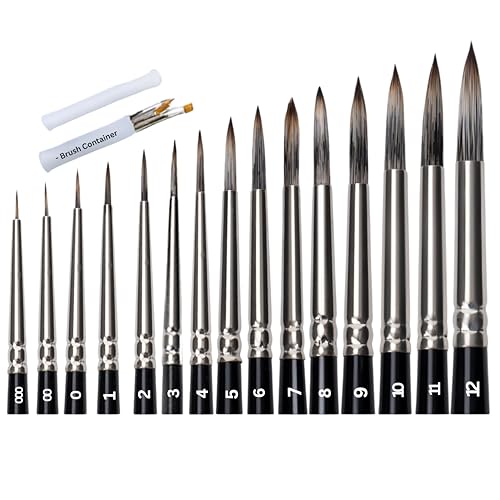 Camel Artist Round Paint Brush Set | Pack of 15 | Synthetic Taklon Bristle | Size- 000,00,0,1,2,3,4,5,6,7,8,9,10,11,12 | Brush Container | Series 68