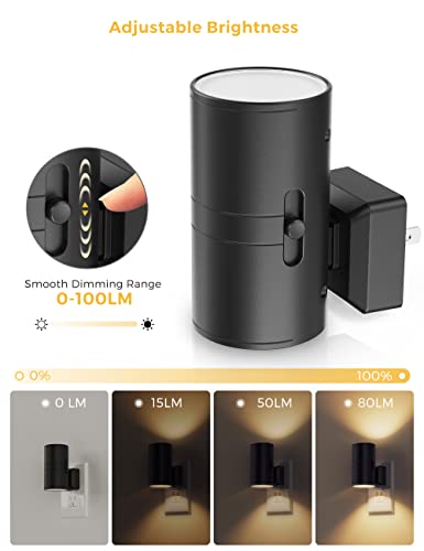 Image of L LOHAS LED Night Light Plug in, 4 Pack, Dimmable Night Lights Plug into Wall, Light Sensor Nightlight, Soft White 3000K with Black Shade, Plug in Nightlights for Hallway Bathroom Kitchen Bedroom