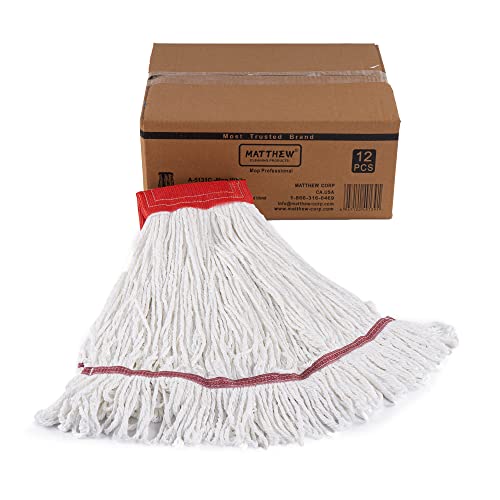 Image of Matthew Cleaning Microfiber String Mop Heavy Duty Commercial Wet Mop Head Replacement,Excellent Absorbency,Premium Launderability,Reusable for Home,Commercial and Industrial Use(White,12Pack)