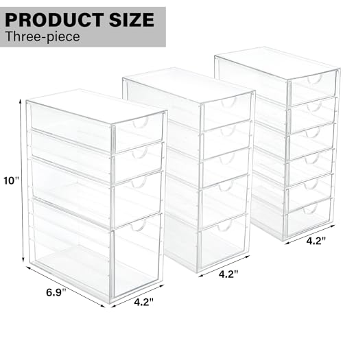 Image of Prsildan 15 Drawers Teacher Toolbox Acrylic Containers, Set of 3 | Clear, Pens Markers Stickers Hardware Storage, Office Desk Kitchen Cabinet Garage Organizer