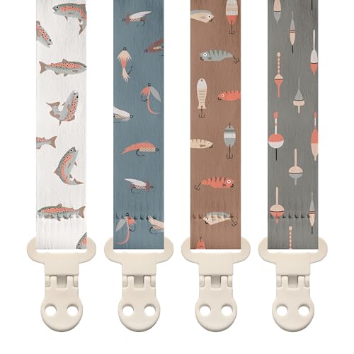 Stadela Baby Pacifier Clip Holder - Girl or Boy Unisex 4 Pack Gift Set – Fishing Theme (Gone...