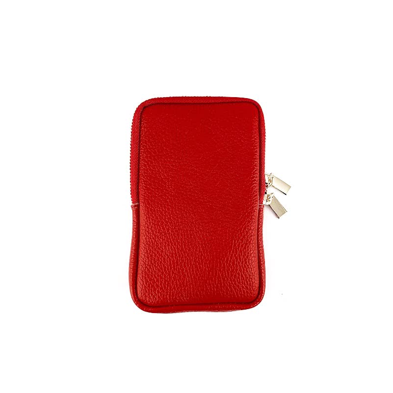 Support de téléphone portable cuir véritable rouge porte-carte pochette bandoulière