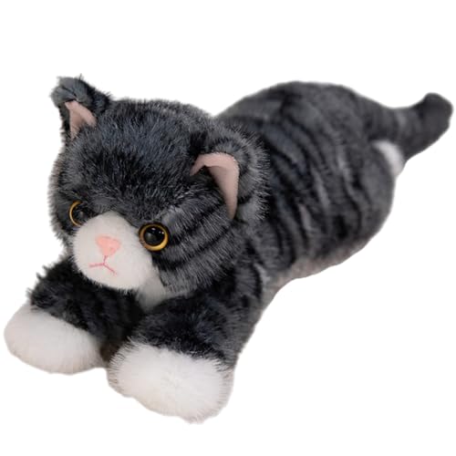 SYTTNUM Grey Cat Plush Toy, Peluche de Gato, Gato de Peluche Realista, Peluches Realistas Regalos de Cumpleaños para Adultos y Niños - 40cm