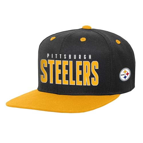NFL Kids Youth 8-20 Official Team Lock Up Wordmark Primary Logo Snapback Adjustable Hat Cap - One Size (US, Alpha, One Size, Pittsburgh Steelers)