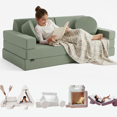 Canapé Enfant Convertible - Chauffeuse 2 Places Transformable en Lit d'Appoint, Aire de Jeu, Fauteuil, Matelas de Sol - Idéal Cadeau Enfants - Possibilités de Jeux...