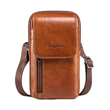 hengwin Bolsa tiracolo de couro genuíno para homens/mulheres, bolsa mensageiro pequena bolsa para celular coldre de ombro bolsa de passaporte (marrom)
