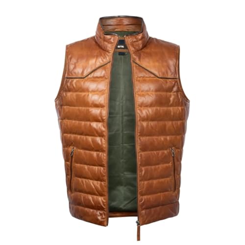 Men's Genuine Lambskin Leather Puffer Vest, Brown Padded Lambskin Vest, Quilted Padded puffer Waistcoat3