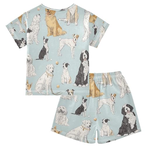 Dog Ball Pattern Kids Pjs Set Boys Girls Summer Short-Sleeve Sleepwear Pajamas 2PCS2