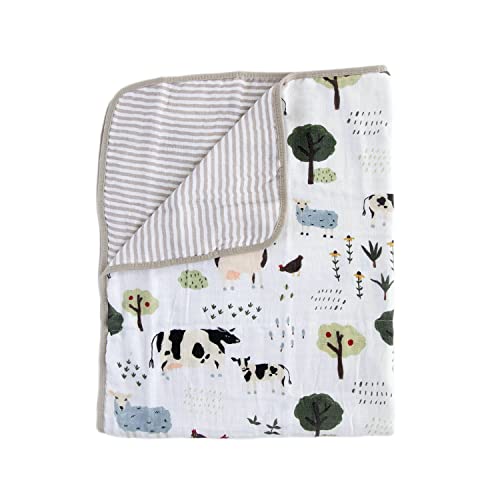 Image of RED ROVR 100% Organic Cotton Muslin Baby Blanket | Multi-Layer Muslin Quilt | Newborn & Toddler | Soft, Lightweight | Nursery, Stroller | Machine Wash | 30" x 40" | Family Farm
