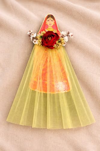 Image of SATYAM KRAFT 2 Pcs Bride Gown Style Decorative Attachment for Small Bags | Net Gown Doll Design for Suitcase Decor, Trousseau Packing, Wedding Decor, Engagement & Gift Wrapping (Yellow)