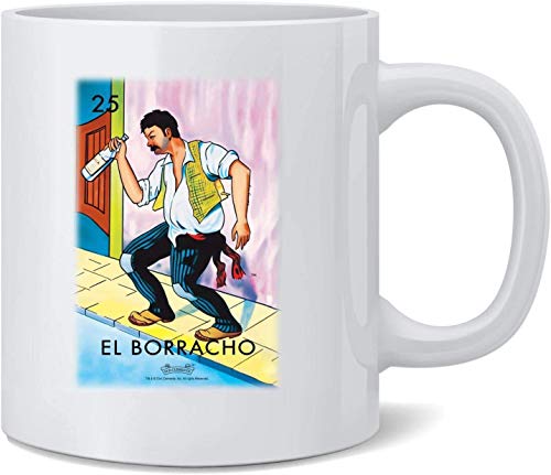 El Borracho Drunk Loteria Card Bingo mexicano Taza de café de cerámica Tazas de café Taza de té Regalo divertido y…