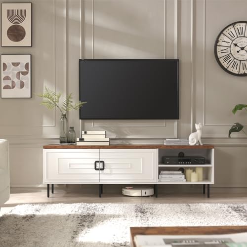 ONBRILL White TV Stands for Living Room, and TV Stand up to 80 Inch TV, Entertainment Center with Storage for Bedroom, Vintage Brown