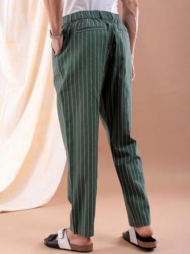 Image of The Indian Garage Co Men Relaxed Cropped Vertical Striped Mid-Rise Trousers