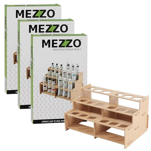 Image of HG Art Concepts Mezzo Artist Paint and Brush Racks - Wood Grain Laminate Multi Layer Desk Stand Professional Storage Display Organizer for Paintbrushes and Tubes - Straight Rack, 3 Pack
