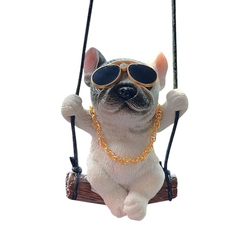 TOEECY Ciondolo per Auto Ornamento Auto Bulldog Ciondolo Divertente Ciondolo per Auto Cute Ornamento Accessori Idea Regalo (Bianco)