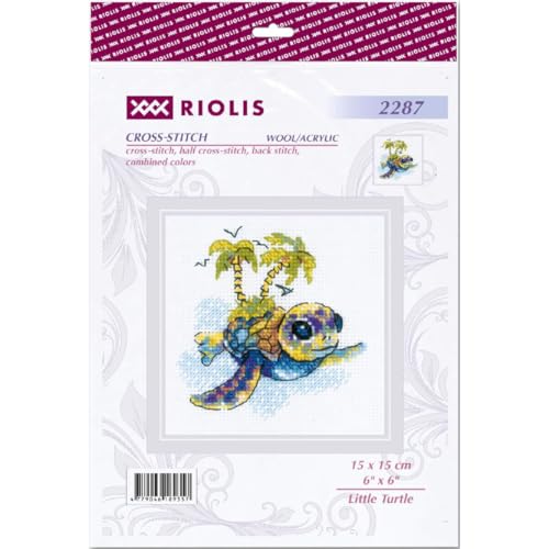 Image of RIOLIS - Little Turtle 2287, Animals Cross Stitch Kits 6 inchx6 inch, Cross Stitch Kits for Beginners & Advanced, Crossstitching Kit Adult, Embroidery Counted Stitching Kit