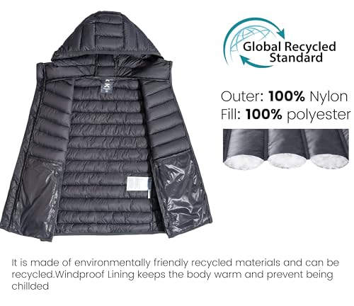 Image of Little Donkey Andy Boys Winter Puffer Vest Packable Lightweight Faux Down Hooded Sleeveless Jacket 6-14 Years