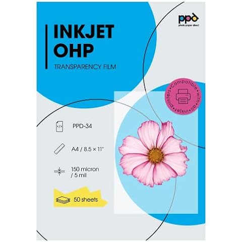 PPD 50 x A4 Inkjet Premium Overheadfolie für vollfarbige Ausdrucke in höchster Qualität PPD-34-50 Cover