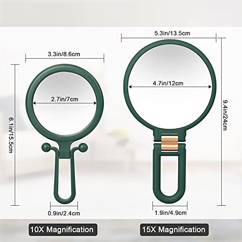 Eeekit 2 Pieces 15X Magnifying Handheld Mirror And 10X Travel Double Sided Foldable Makeup Mirror, Tabletop Swivel Vanity Mirror Use For Blackhead, Comedone Removal, Draw Eyebrows (Green) #TOP5