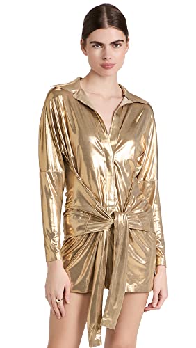 Norma Kamali womens Ty Front Nk Shirt Mini Casual Night Out Dress, Gold, X-Small US at Amazon Women's Clothing store