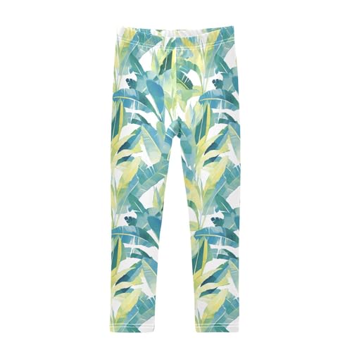 KLL Tropical Banana Leaf Little Girls Leggings Fashion High Waisted Pants Gym