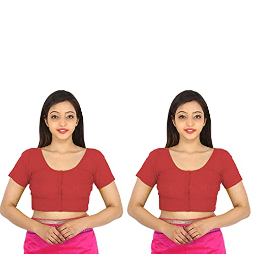 Image of Namita Round Neck Readymade Pure Cotton 2by2 Blouse Combo (Chestnut-Chestnut) Size: (38)