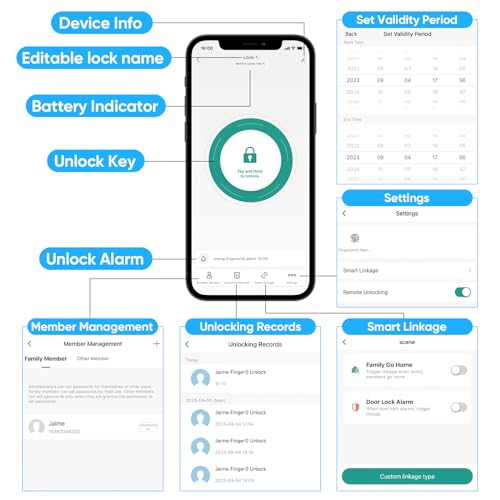Image of Fingerprint Padlock with Case, Smart Keyless Bluetooth Lock APP /Fingerprint Unlock Anti-Theft Padlock Door Luggage Case Lock for Android iOS Suitable for Gym, Backpack, School, etc, Type-c Charging