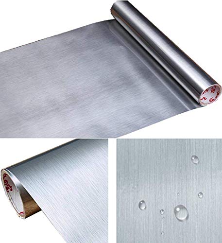 Upredo Metal Look Stainless Steel Vinyl Metallic Adhesive Paper Shelf Liner Film Kitchen Refrigerator Dishwasher Oven Sticker 15.8In By 79In #TOP2