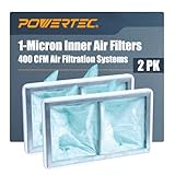 POWERTEC 1 Micron Inner Air Filter for WEN 3410, POWERTEC AF4000/AF4001, Shop Fox W1830 Air Filtration System, Replacement for WEN 90243-026-2 Woodworking Air Filters for Workshop & Garage, 2PK