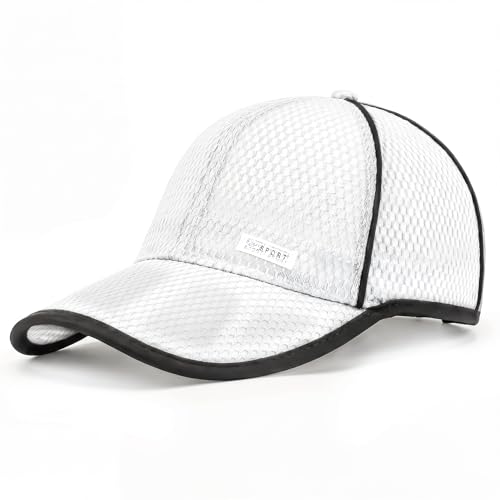 ELLEWIN Women Mesh Baseball Cap, Ultra Lightweight Breathable Quick Dry Sports Cap, Adjustable Ponytail Running Hat for Golf Hiking Camping Race Day Outdoor Activities, White