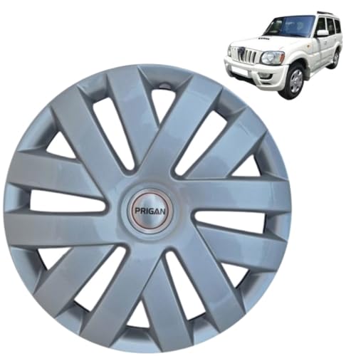Image of PRIGAN Wheel Cover for Mahindra Scorpio Old 15 Inch Silver Wheel Cap (Available in 15 Inch) (Set of 4 Pcs) (Press Fitting) Model- Polo Silver-15