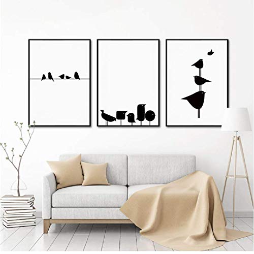 Toile Art Print Oiseaux Noir et Blanc 50x70cm pour Déco Minimaliste