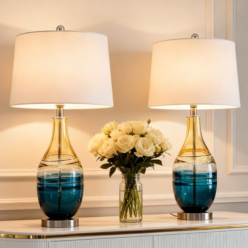 Maxax 27" Coastal Glass Table Lamps Set of 2 for Living Room, Modern Blue Bedside Lamps with USB Port 3-Way Dimmable Glass Brdeoom Lamps for Night Stand - Image 9